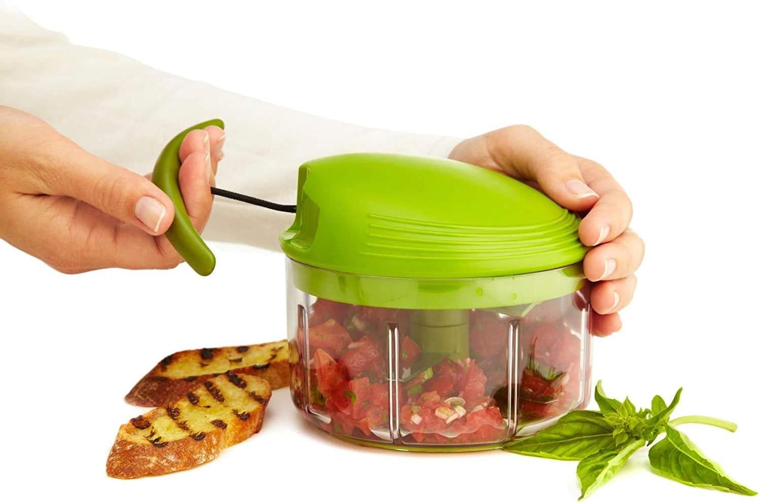 Green Manual Pull Cord Food Chopper with Stainless Steel Blades