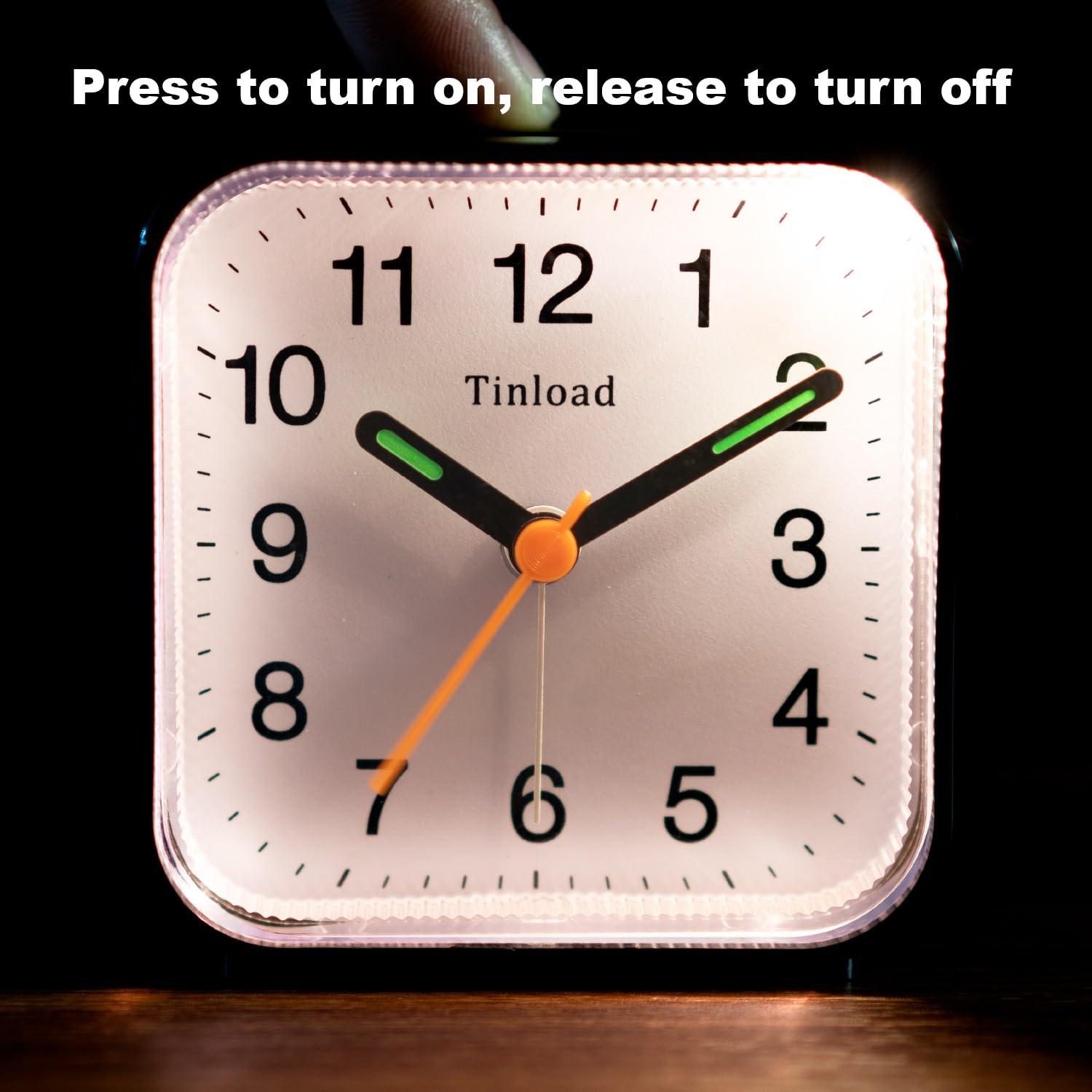 Small Battery Operated Analog Alarm Clock Silent Non Ticking, Ascending Beep Sounds, Snooze,Light Functions, Easy Set(Black)