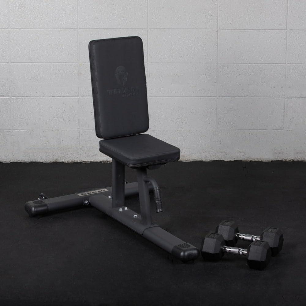 Titan Fitness Seated Stationary Bench, Rated 330 LB, Ergonomic Angled Back, Comfortable HeftyGrip Padding, Front Handle, Rear Wheels for Easy Transport, Utility Upright Weight Bench