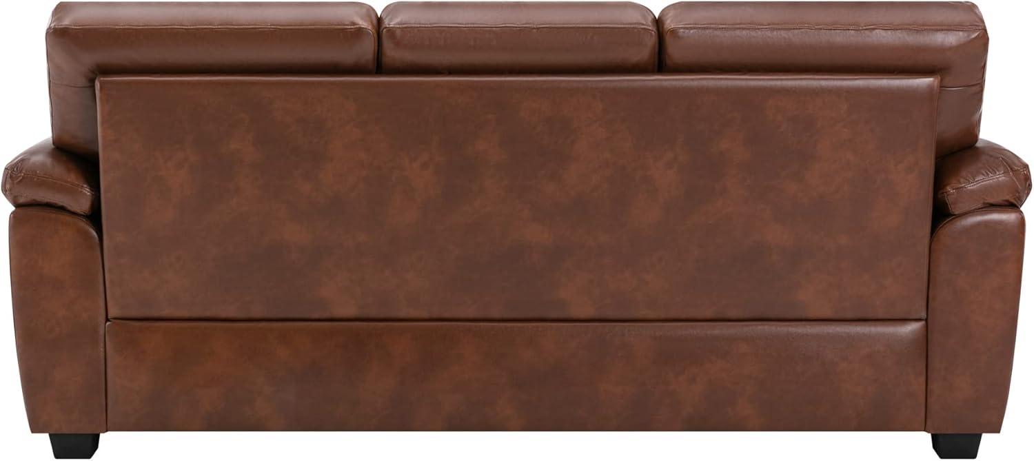 Brown Leather 3-Seat Flared Arm Sofa with Wood Frame