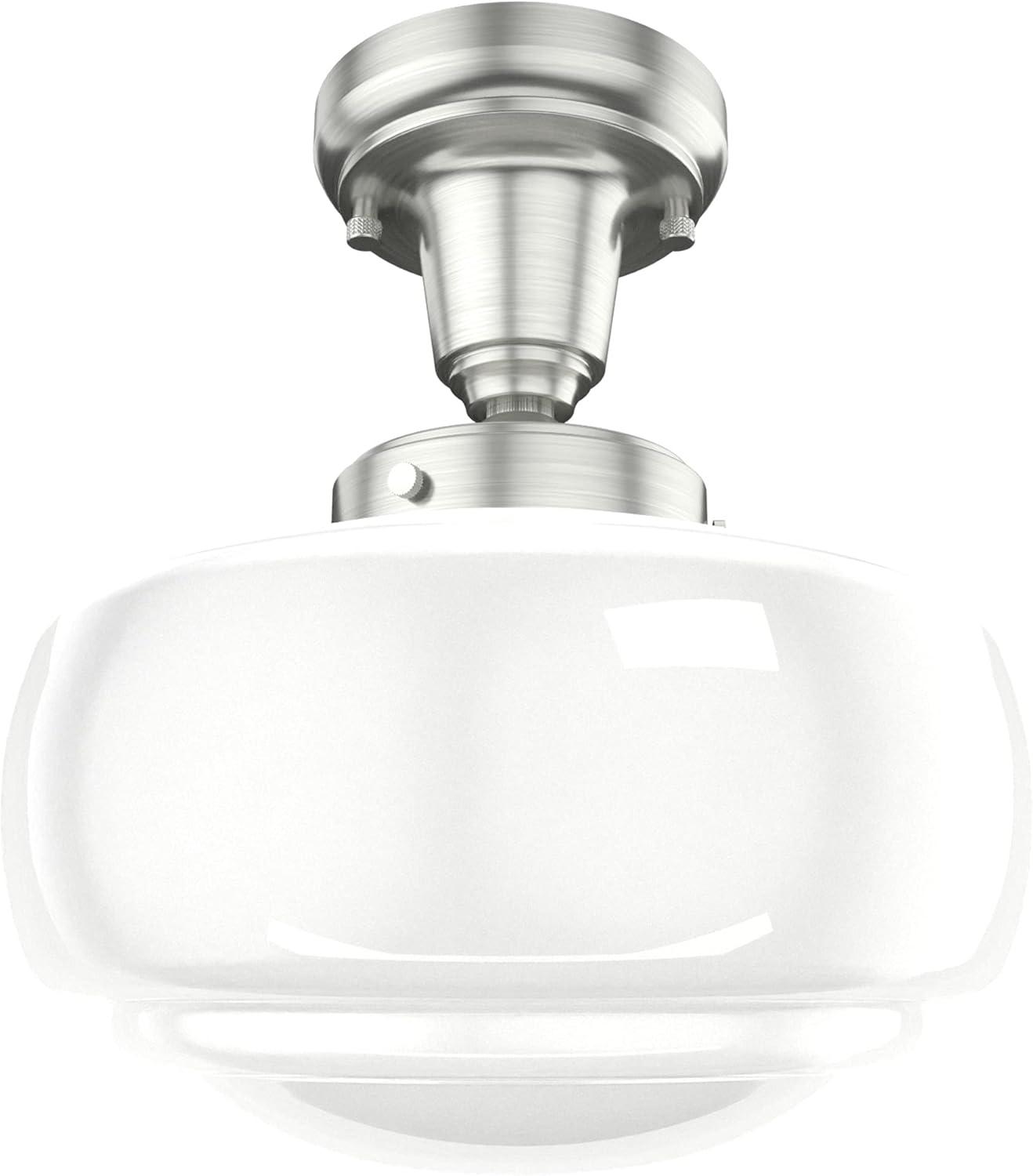 Hunter 10 inch Saddle Creek Brushed Nickel 1 Light Cased White Glass Pendant Ceiling Light Fixture