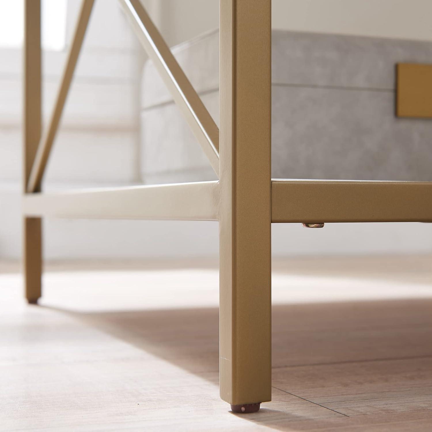 Leick Home Claudette Mixed Metal and Wood 1-Drawer End Table with Shelf, White/Gold