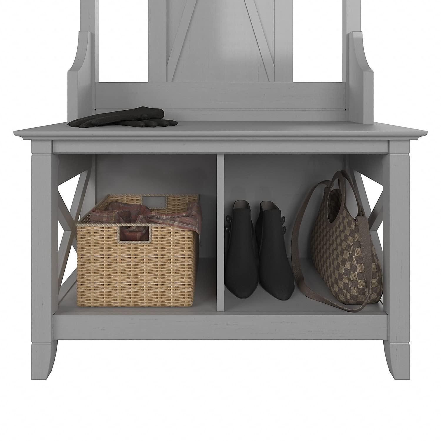 Pemberly Row Hall Tree w/ Shoe Storage Bench in Cape Cod Gray - Engineered Wood