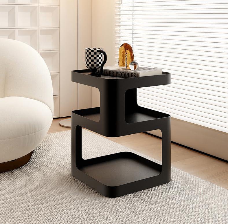 Metal Nightstand, Small End Table, Modern Side Table, Accent Bedside Table, 3 Tier Night Stands, Bed Side Table for Living Room Bedroom Outdoor Entryway, No Assembly Required, Black
