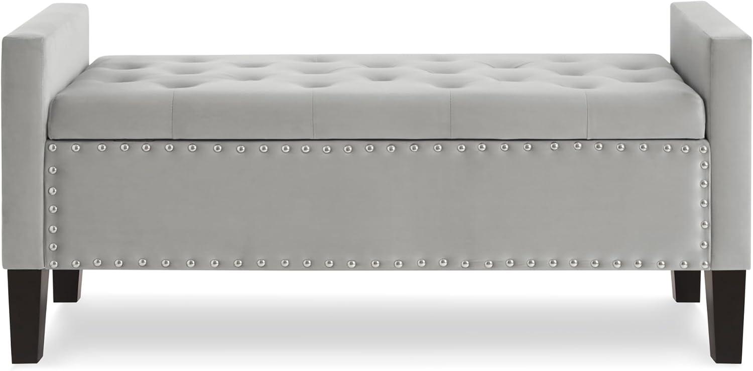 Storage Bench for Bedroom End of Bed, 48" Velvet Upholstered Storage Ottoman Bench with Nails Trim and Safety Hinge Entryway Bench with Button-Tufted Padded Seat for Bedroom Entryway, Gray