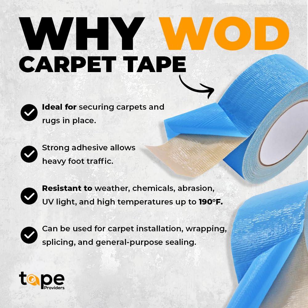 WOD Blue Double Sided Carpet Tape 4 in. x 25 feet. Strong Adhesion Indoor Outdoor Rugs