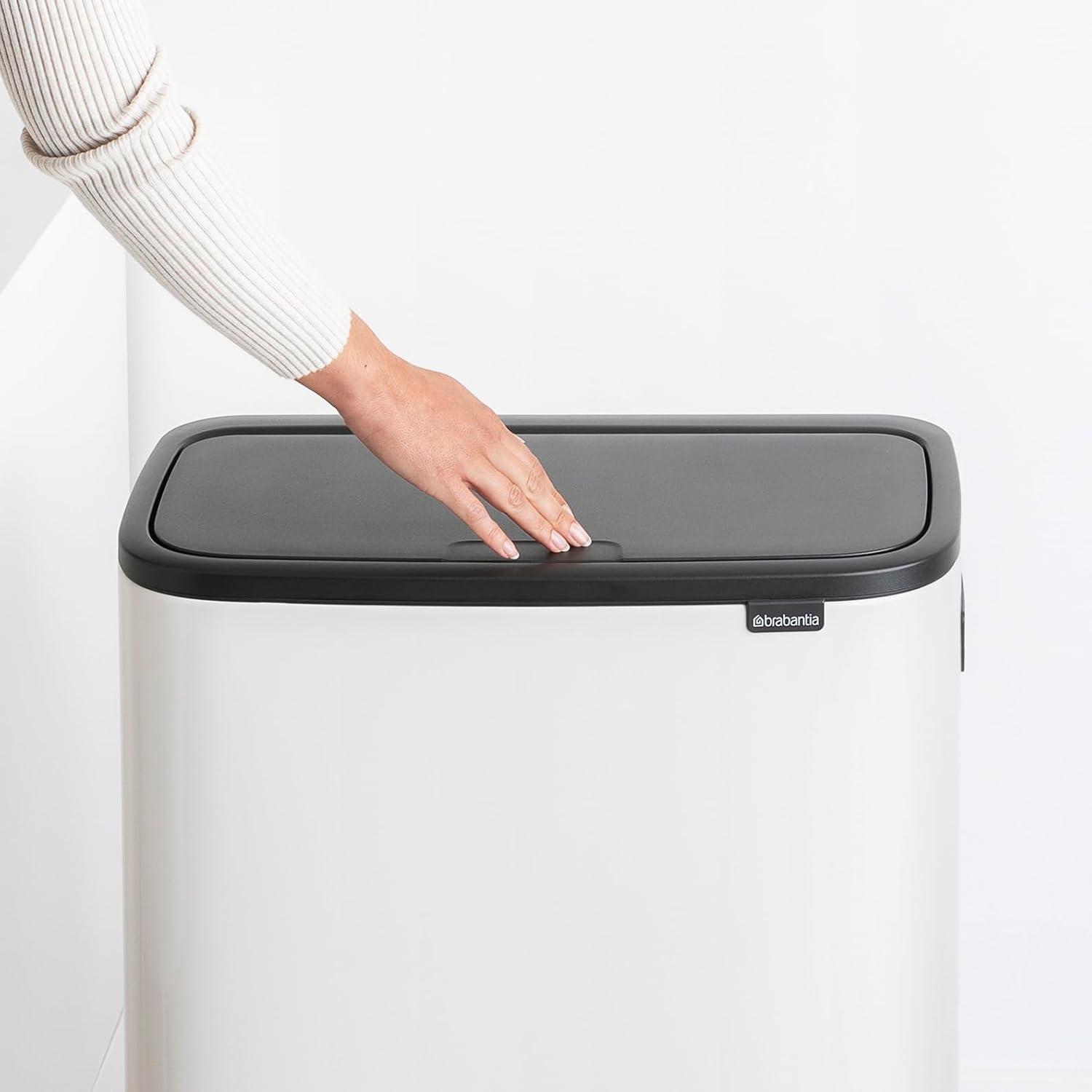 Brabantia Bo Hi Touch Top Dual Compartment Recycling Trash Can, 2 x 8 Gallon (16 Gallon Capacity)