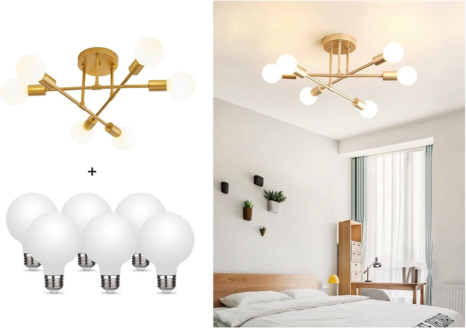Gold Modern Sputnik 6-Light Chandelier with LED Bulbs