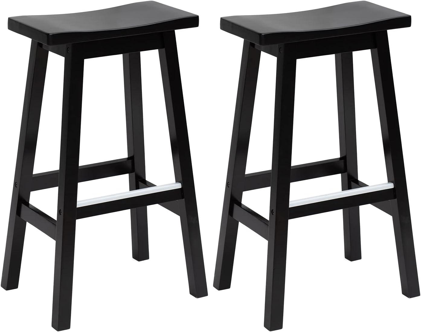 QuellQuest Bar Stools Set of 2 for Kitchen Counter Solid Wooden Saddle Stools 24-Inch/30-Inch Height (Brown, 24 in)