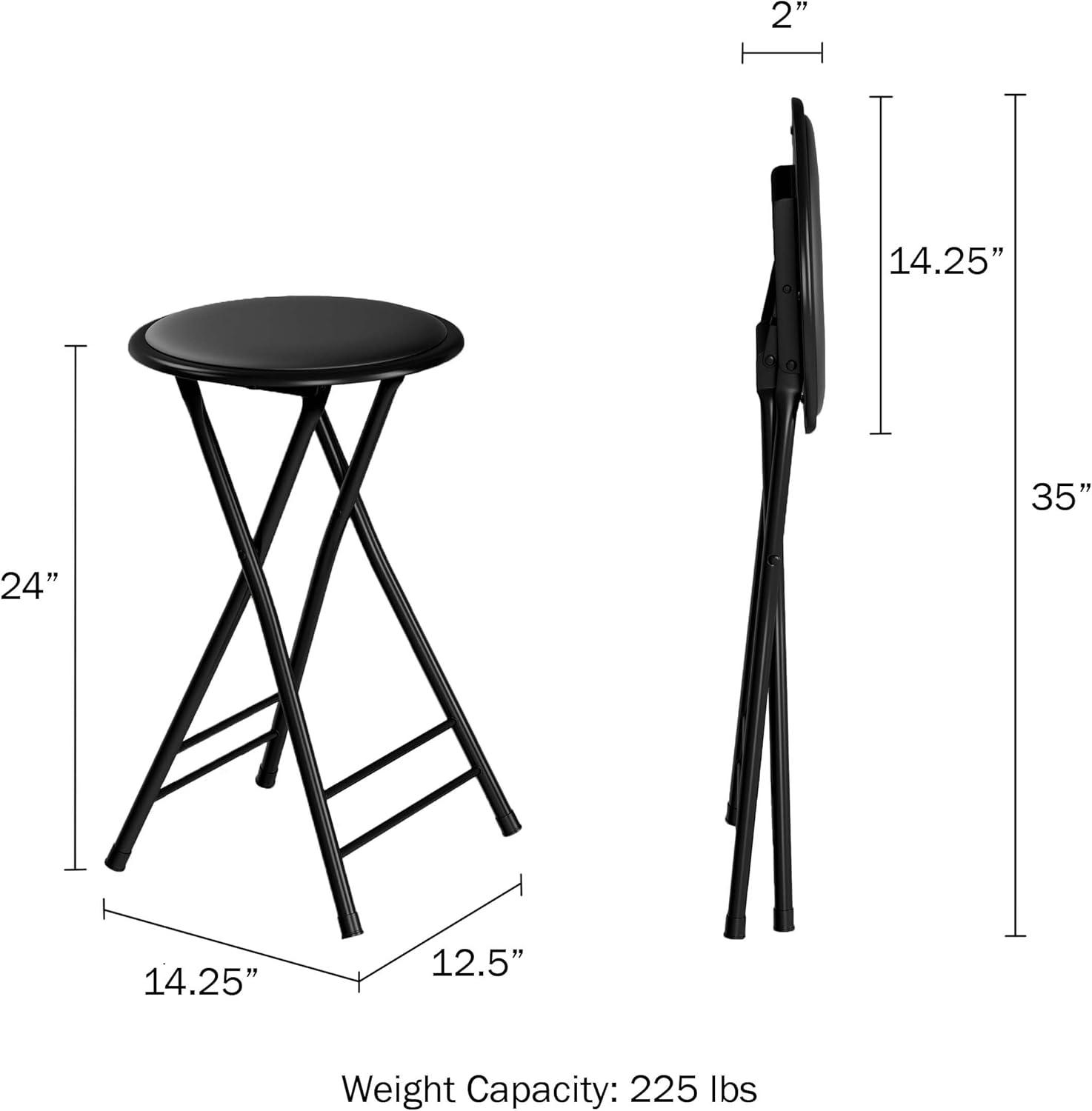 Black Metal 24-Inch Backless Folding Bar Stools, Set of 2