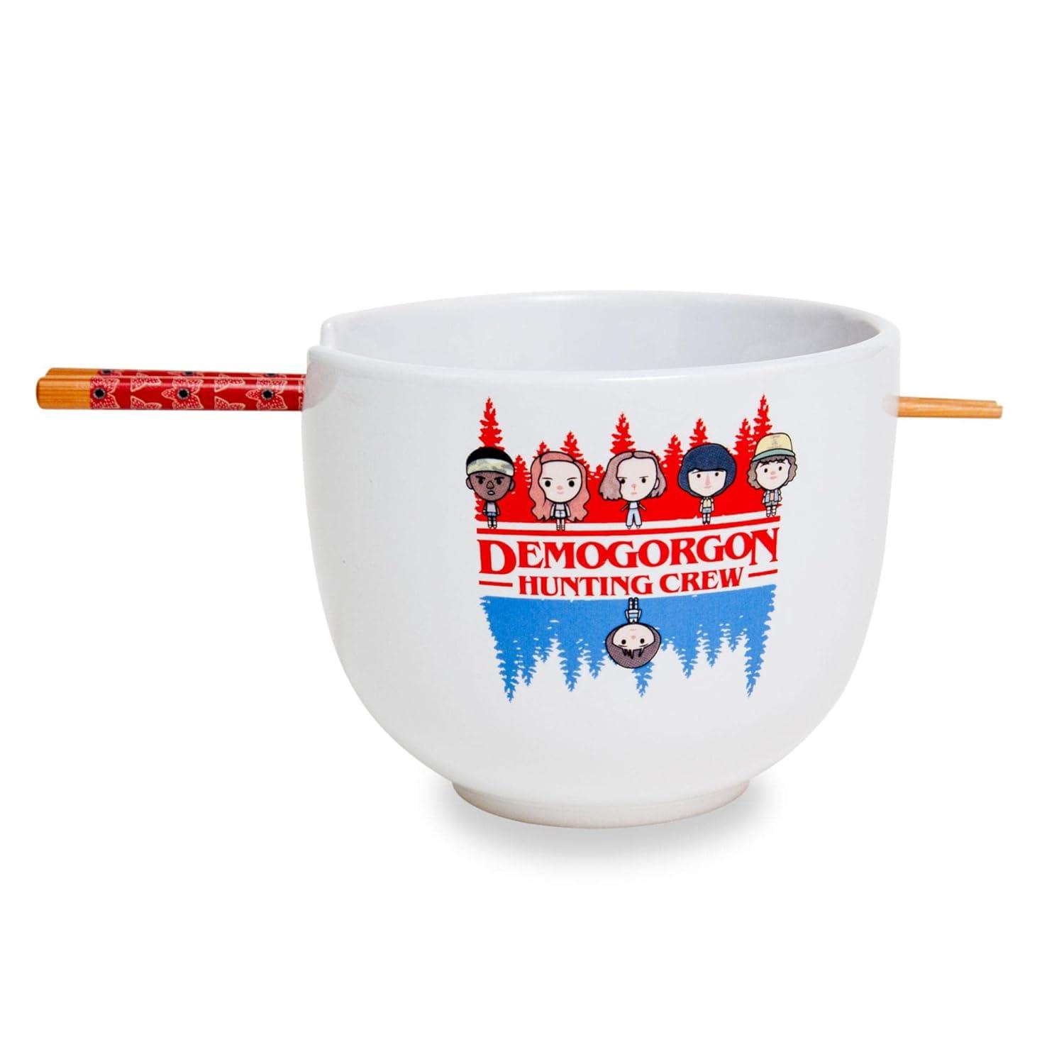 Silver Buffalo Stranger Things Demogorgon Hunting Crew 20-Ounce Ramen Bowl and Chopstick Set