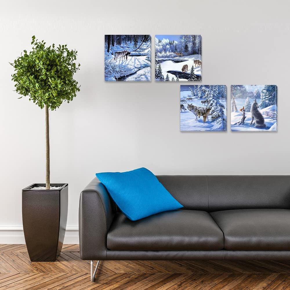 JEUXUS Colorful Landscape Oil Painting Wall Art Canvas Paintings Abstract Texture Rainbow Trees with Walking People Prints Pictures 4 Pieces Living Room Bedroom Artwork 16x16in