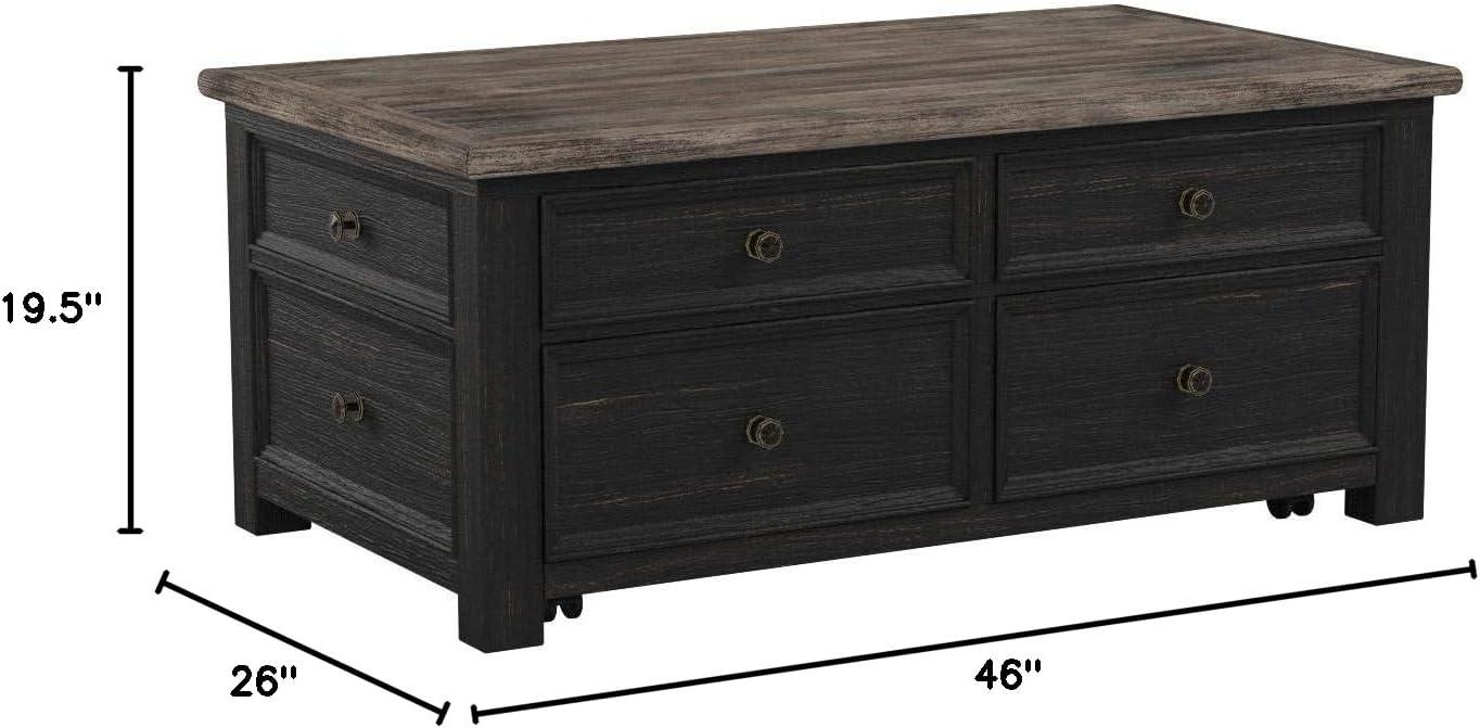 Contemporary Black/Brown Wood Lift-Top Coffee Table with Storage