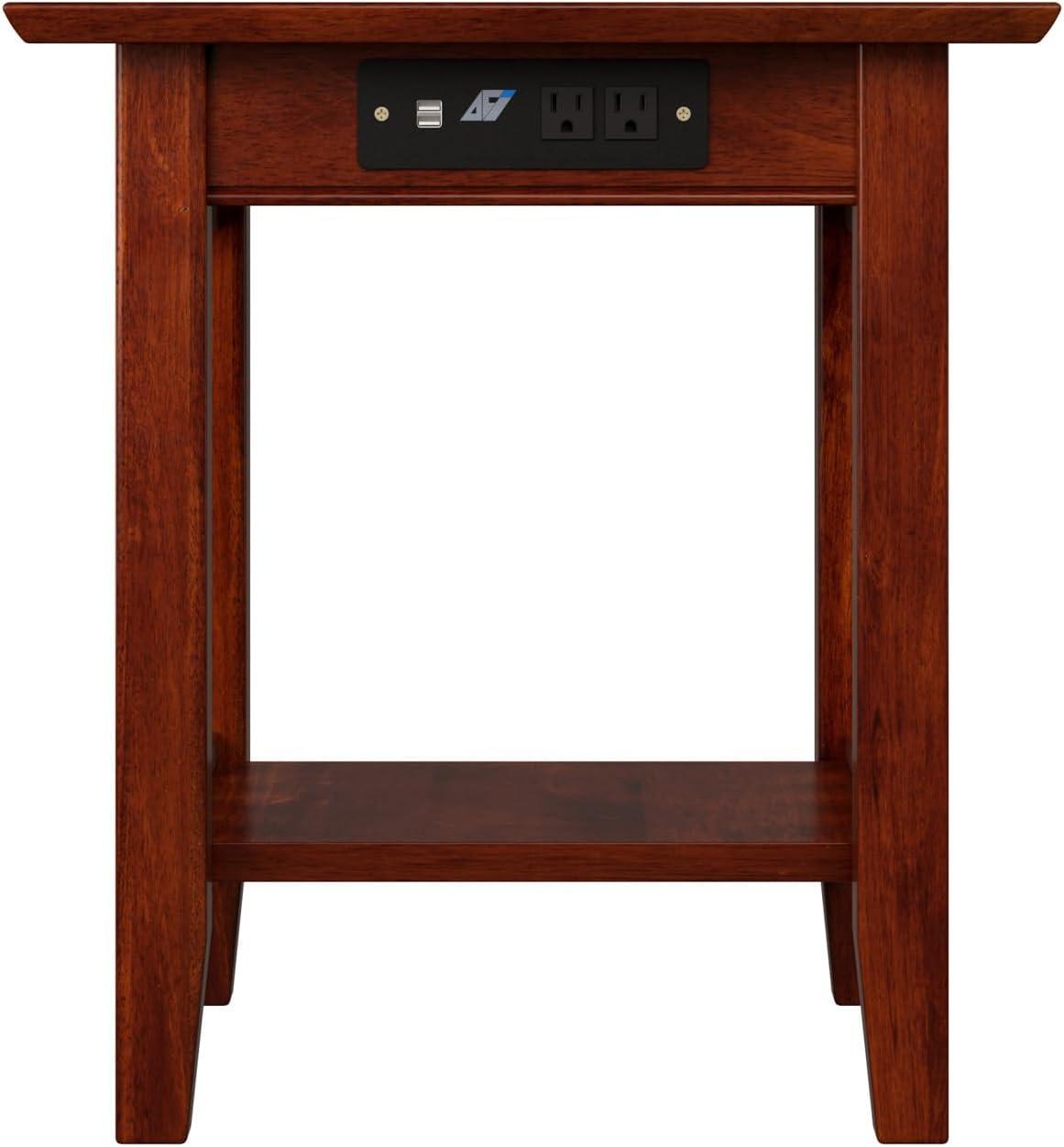 Mission Walnut Square End Table with USB and Power Outlets