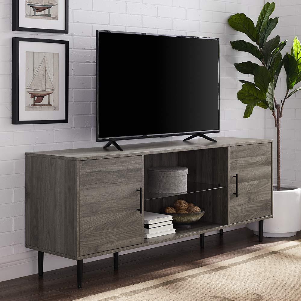 Walker Edison Mid Century 2-Door TV Stand for TVs Up to 68", Slate Grey