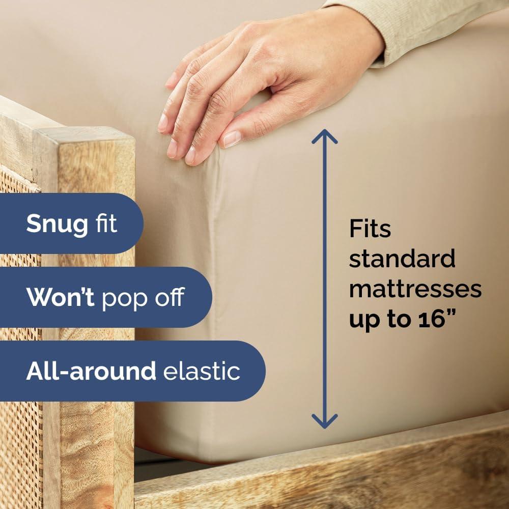 CGK Linens 100% Cotton 400 Thread Count 4 Piece Sheet Set - Soft & Cozy Sateen Bed Sheets in Cream, Size Queen