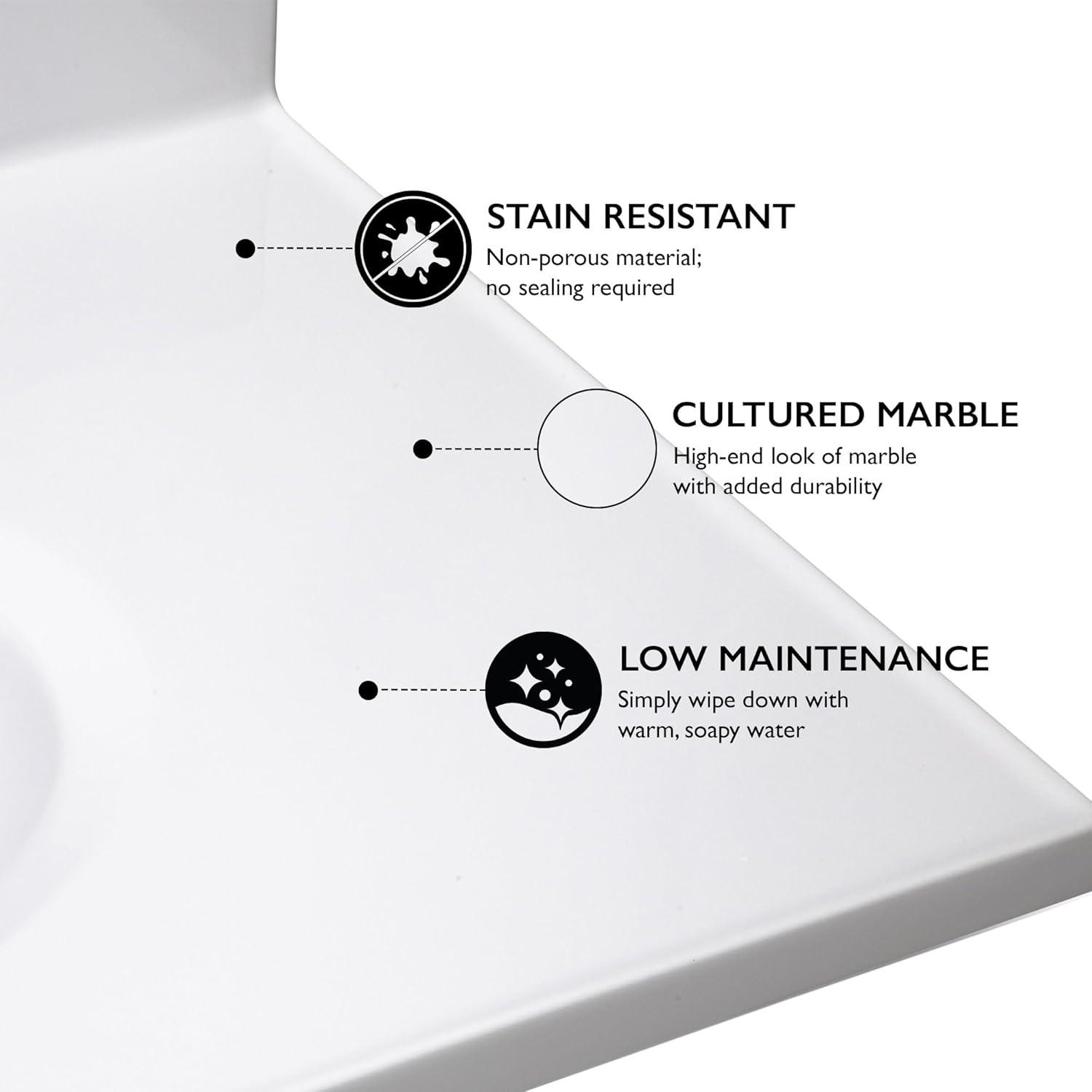 Design House, 586198 -31-inch Cultured Marble Vanity Top with Backsplash, Improved New Package in White