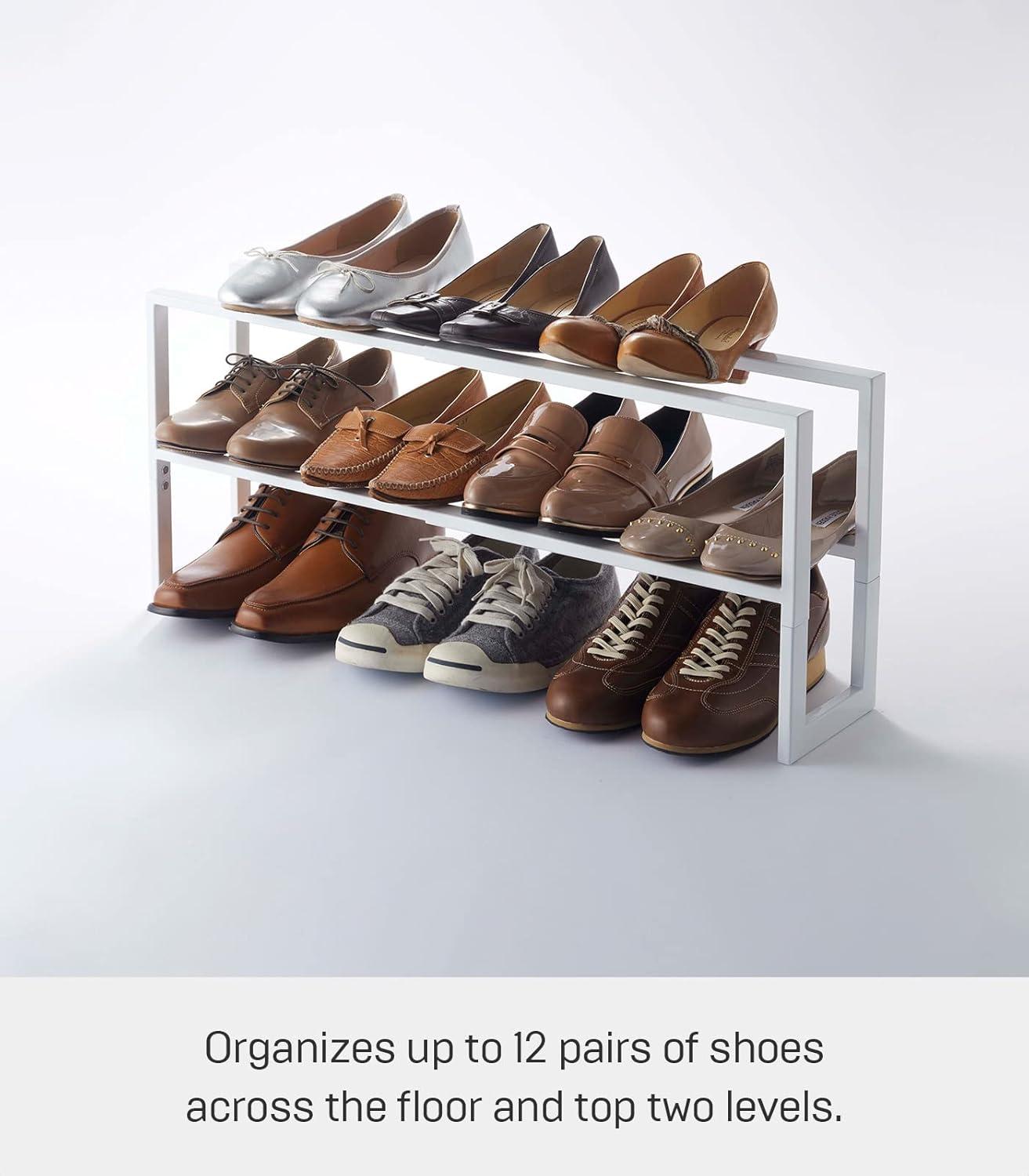 Yamazaki Home 2 Shelves Adjustable Shoe Rack, Large, Double, Steel,Holds 6 to 12 shoes, Expandable