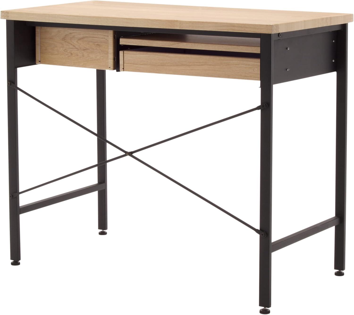 studio designs Ashwood Compact Home Office Desk with Drawers in Ashwood/Black: Laminated Writing Desk with Metal Frame, Keyboard Tray