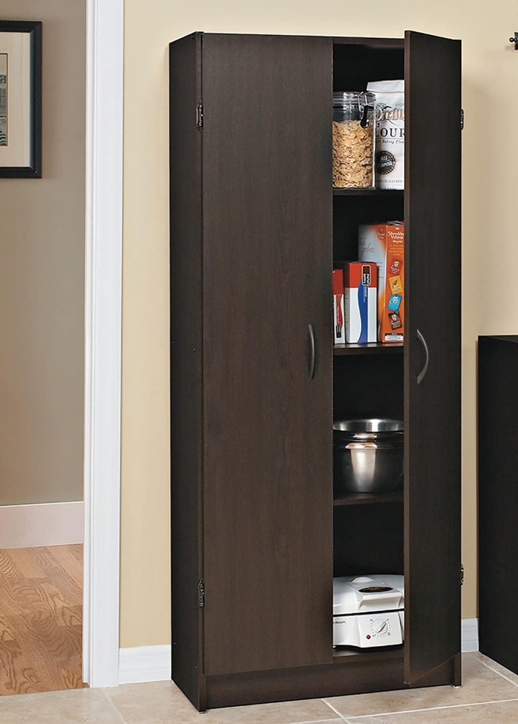 Cabinet Cupboard with 2 Doors, Adjustable Shelves Standing, Storage for Kitchen, Laundry, or Utility Room, Espresso