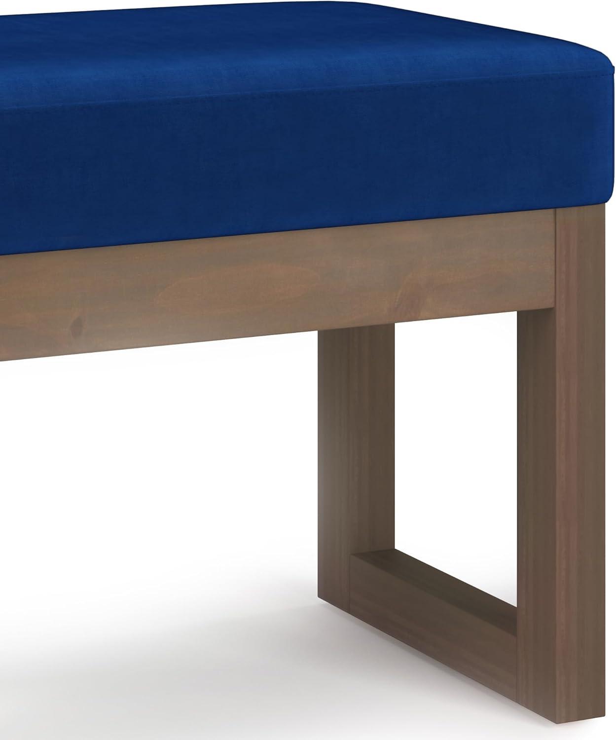 Simpli Home Milltown 26" Footstool Ottoman Bench in Blue Velvet