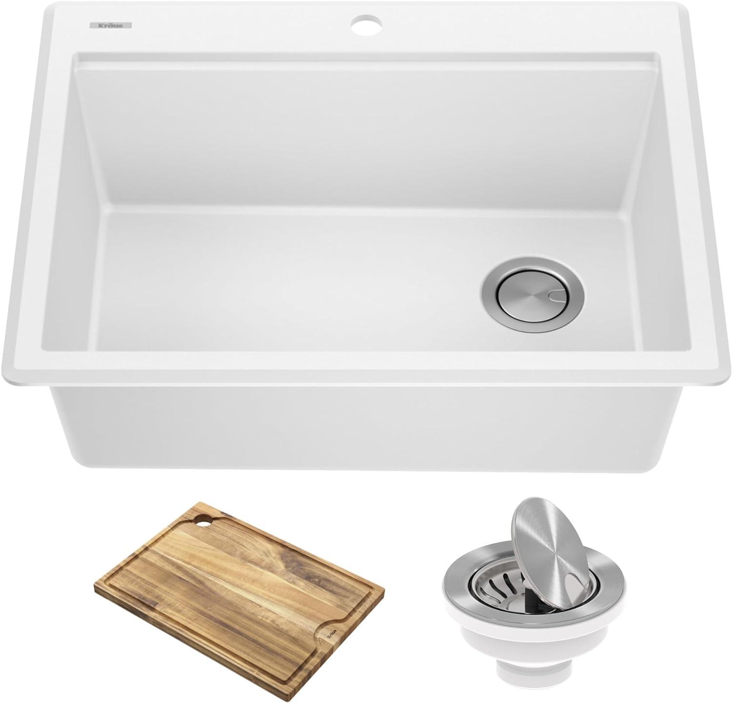 KRAUS Bellucci Granite Composite Workstation Drop-In Top Mount Single Bowl Kitchen Sink with Accessories