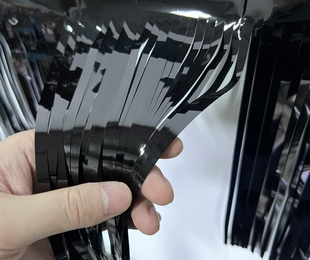 6 Pack 10 Feet Metallic Foil Fringe Garland Tinsel Streamers, Boriyuan Wall Hanging Fringe Backdrop Banner for Parade Floats, Wedding, Birthday, Christmas, New Year Party Decorations (Black)