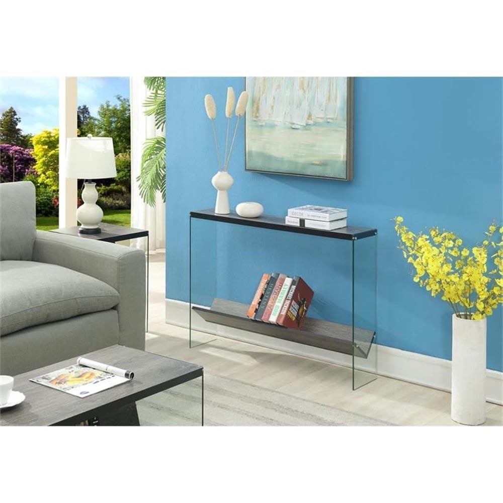 Convenience Concepts SoHo Glass V Console Table with Shelf, Weathered Gray/Glass