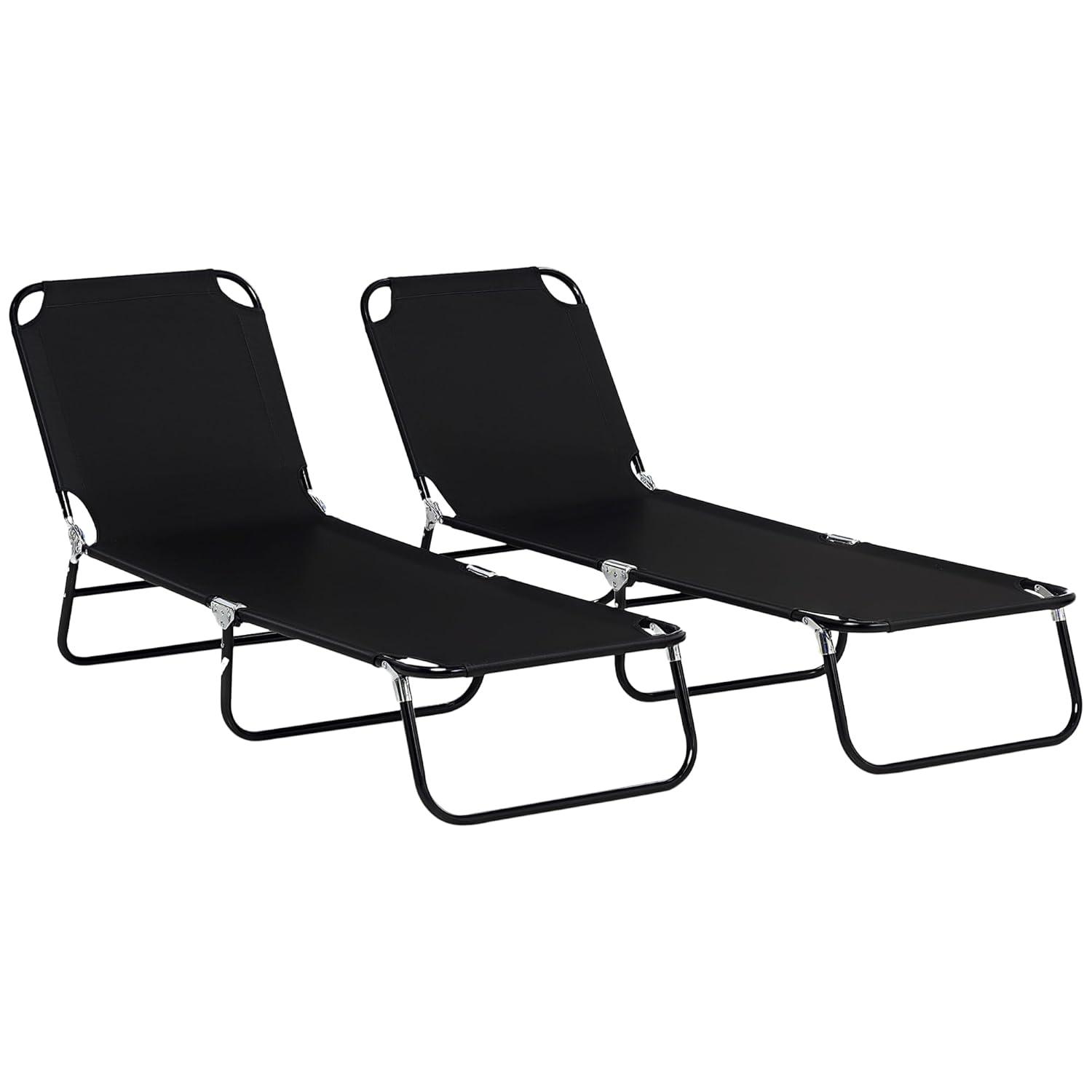 Outsunny Patio Chaise Lounge Chair, Layout Sun Tanning, Folding Sunbathing Beach Chair for Adults, Reclining Lay Down Lounger for Pool, Black
