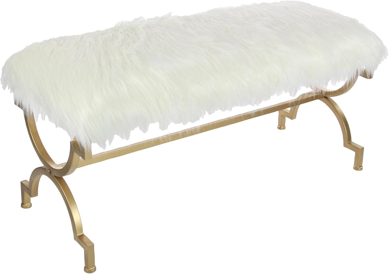 Faux Fur Cushion Bench White - Olivia & May: Chic Entryway Seating, 2-Person Metal Frame