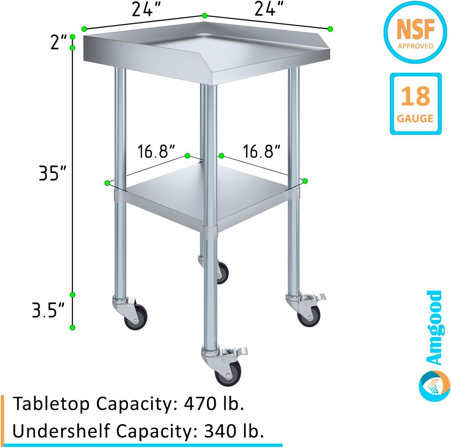 AmGood 24" Long x 24" Deep Stanless Steel Work Table with Casters | Mobile Metal Table