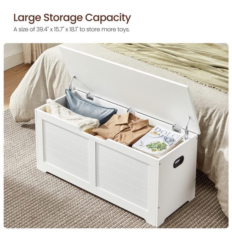Storage Chest, Storage Trunk with 2 Safety Hinges, Organizer Bench for Entryway, 15.7 x 39.4 x 18.1 Inches, White