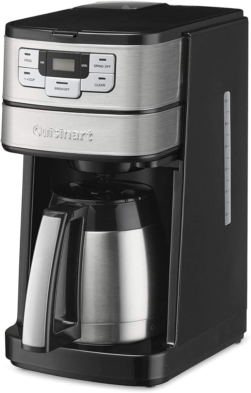 Cuisinart Automatic Grind & Brew 10-Cup Coffee Maker with Blade Grinder, Programmable Coffee Machine Glass Carafe with 1-4 Cup Setting, Brew Pause, Grind-Off Option, DGB-450NAS, Black/Stainless Steel