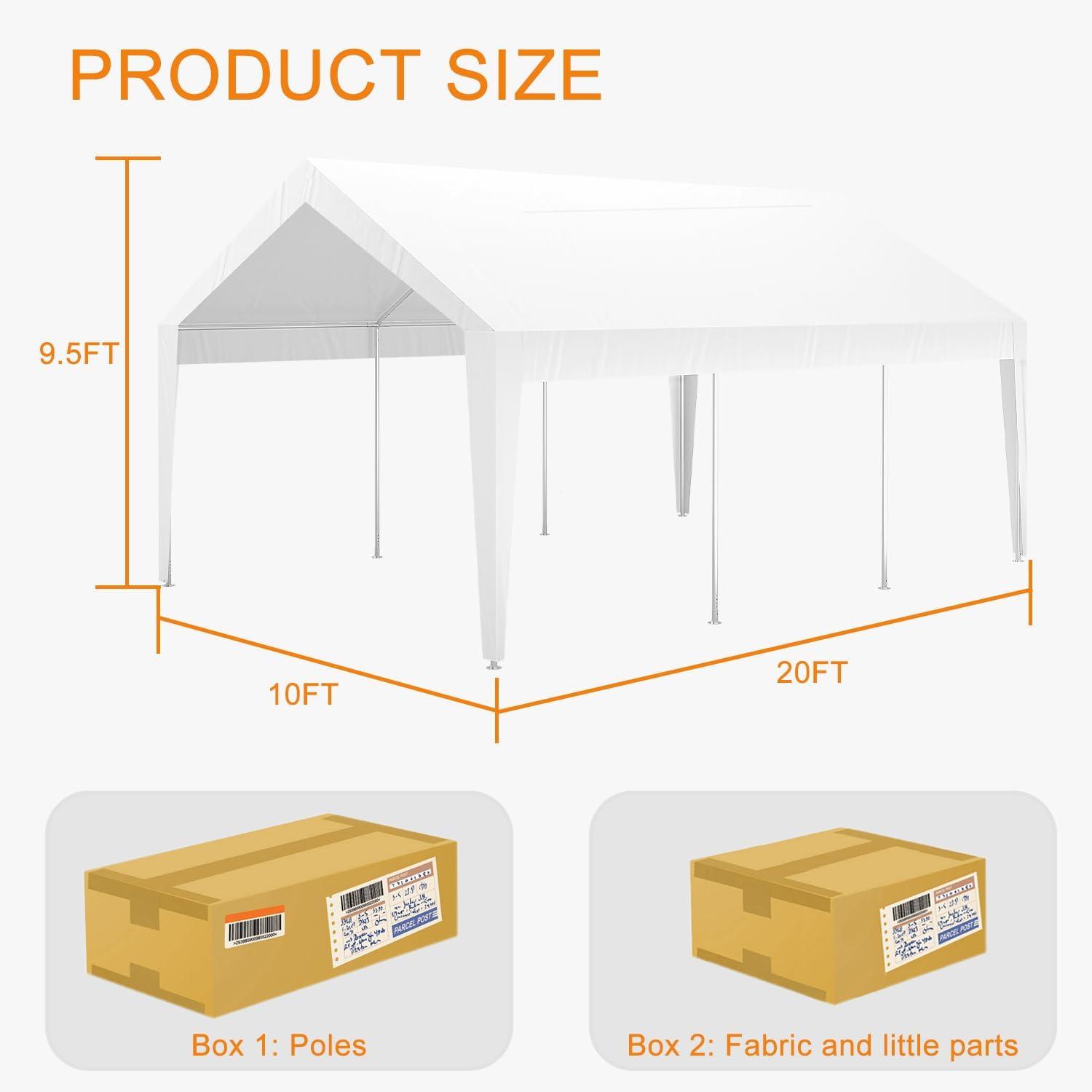 SANOPY Carport 10'x20' Heavy Duty, Portable Garage with Built-in Sandbags, Waterproof Car Canopy for Truck, Boat, SUV with All-Season Tarp