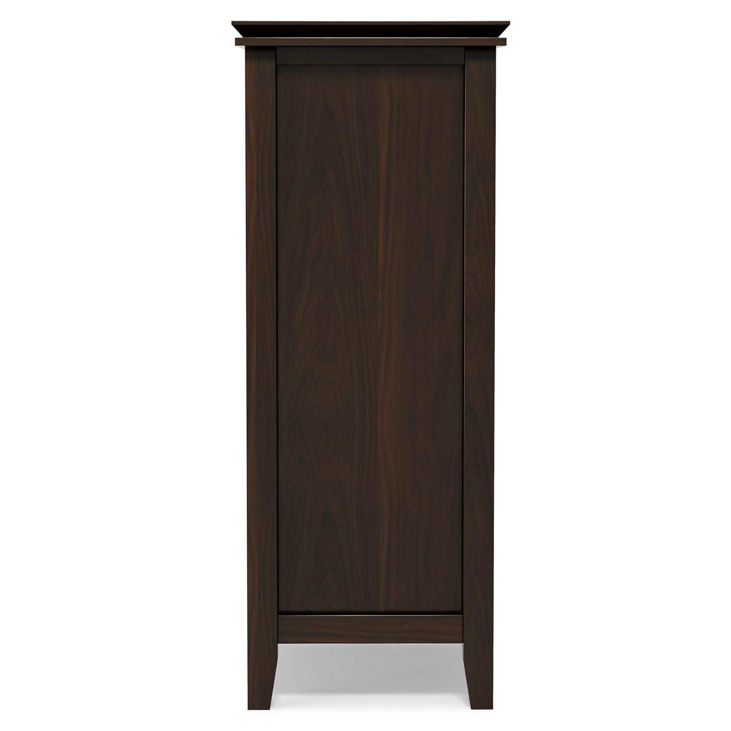 Simpli Home Artisan 38"W Solid Wood 4-Shelf Medium Storage Cabinet with Glass Doors and Adjustable Shelves
