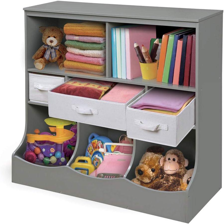 Modern Gray and White Kids Storage Unit with Baskets and Cubes