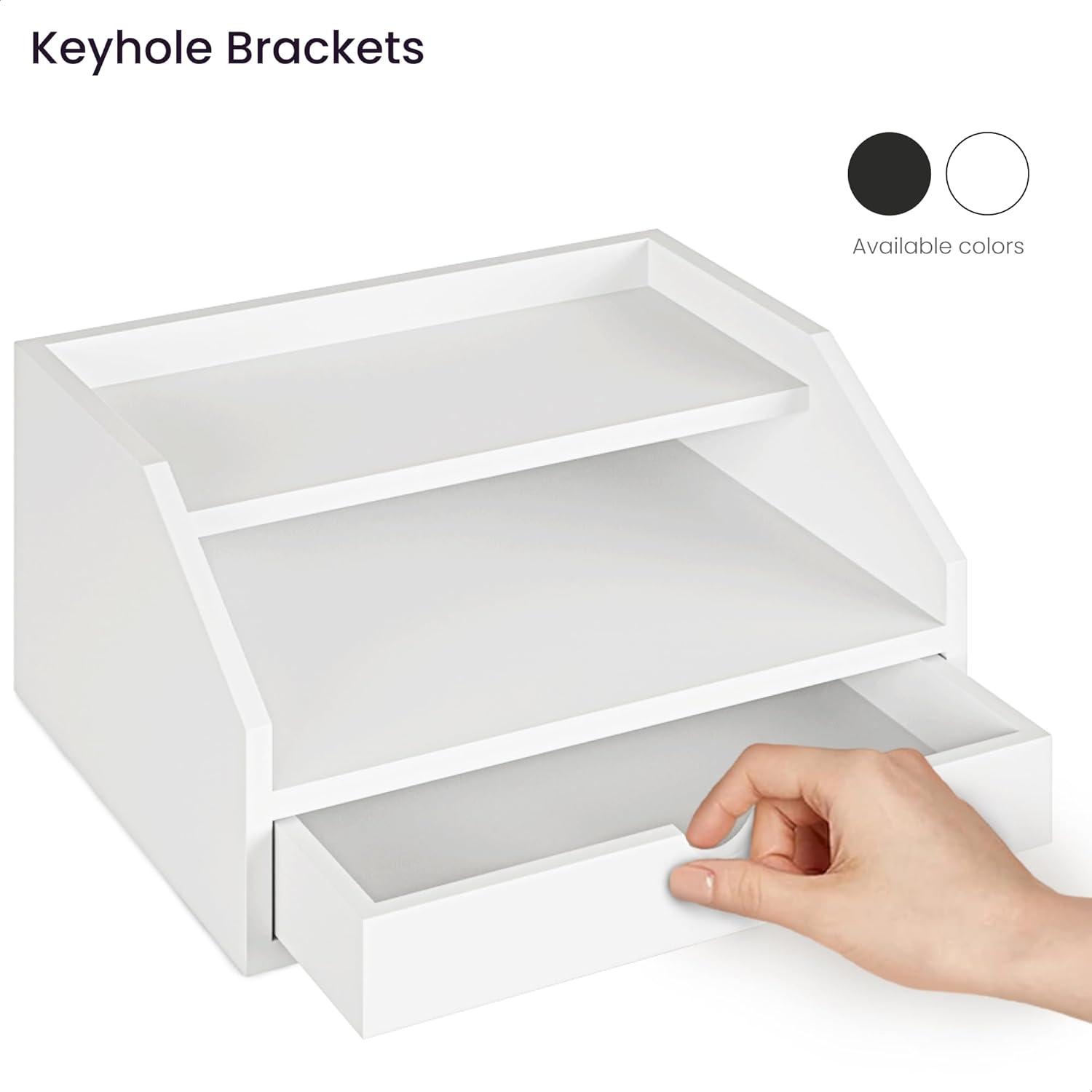 Ballucci Desk Organizer with Drawer, 2 Tier Paper Office Supplies Desk Organizer, 13 2/5" x 9 3/5" x 6", White