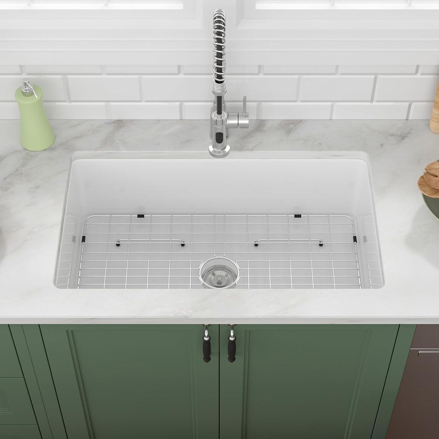 24 Inch White Ceramic Farmhouse Apron Front Sink