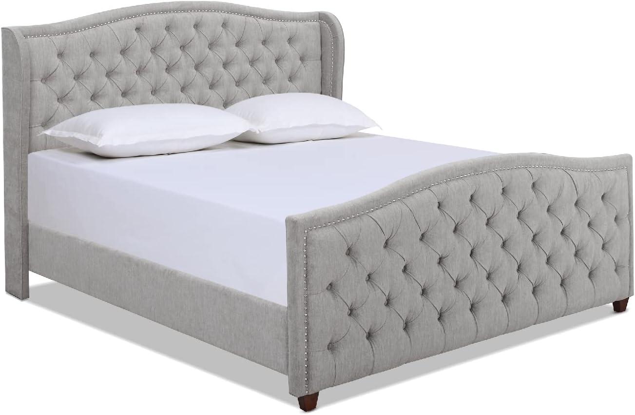 Marcella King Silver Grey Tufted Upholstered Bed with Nailhead Trim