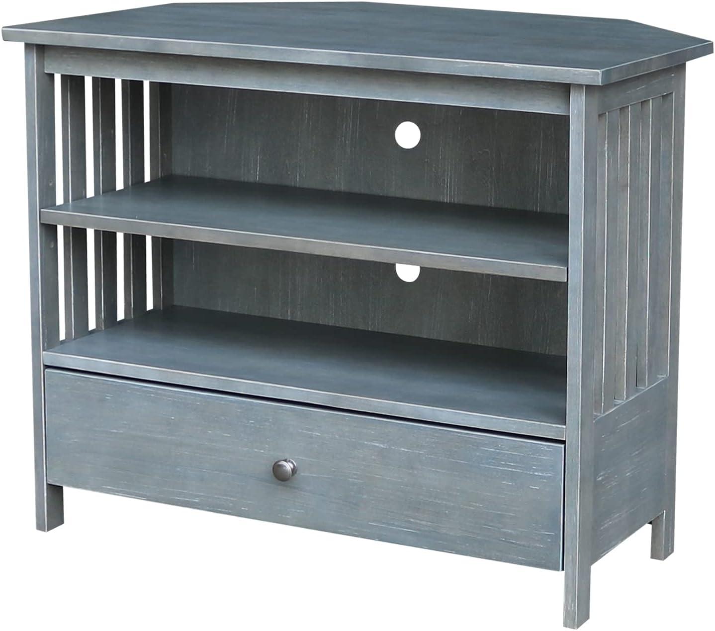 Solid Wood TV Stand with Shelves and Drawer in Heather Gray - 28.9"  Height