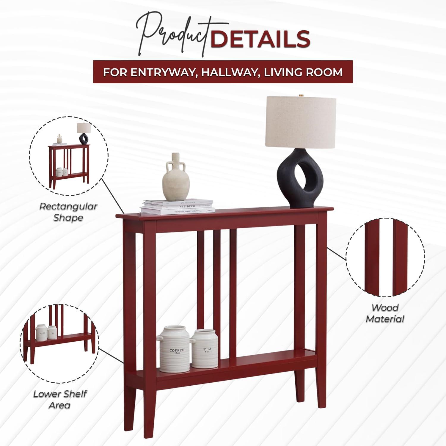 Kings Brand Furniture - Narrow Entryway Console Sofa Table with Storage for Entryway - Foyer, Living Room, Red