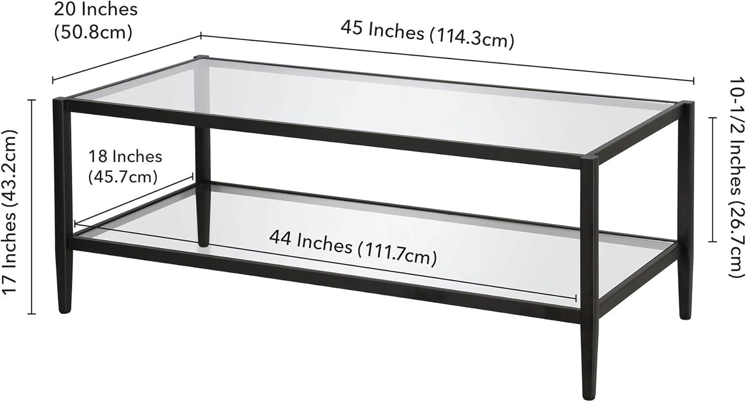 Modern Rectangle Coffee Table in Brass and Gold with Mirrored Shelf - Henn&Hart