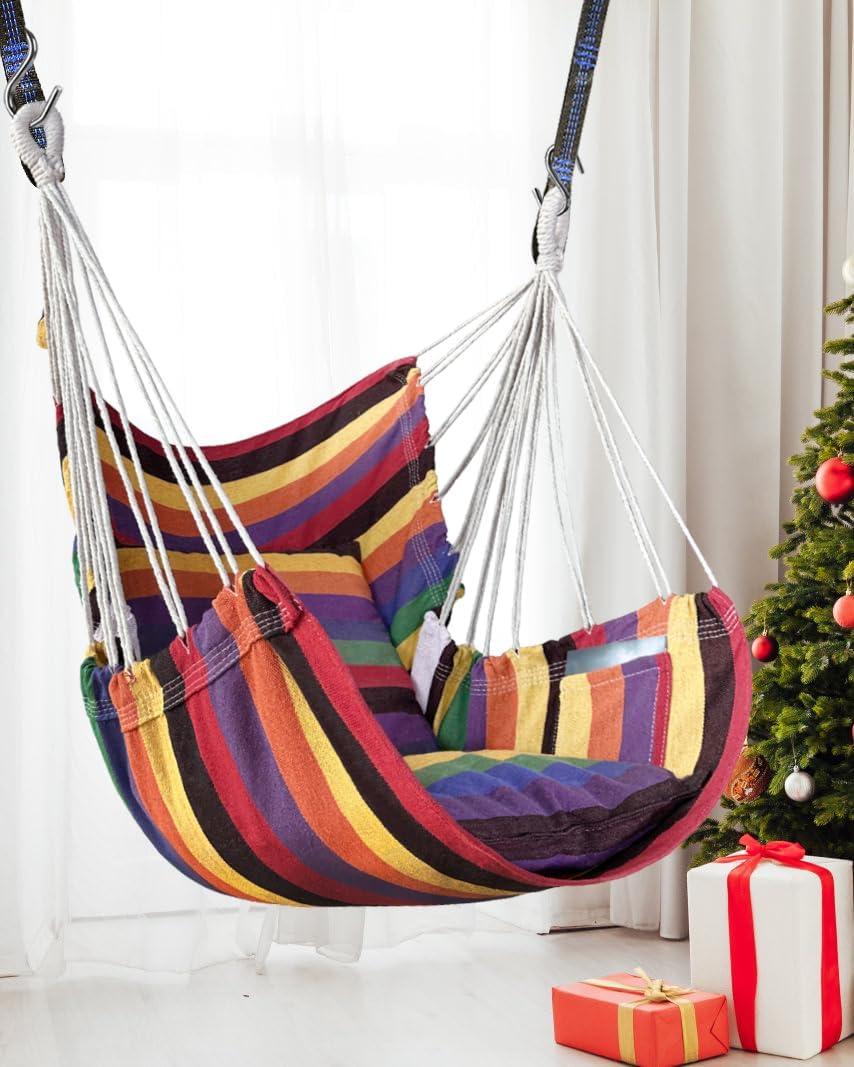 Multicolor Cotton Hanging Hammock Chair with Cushions