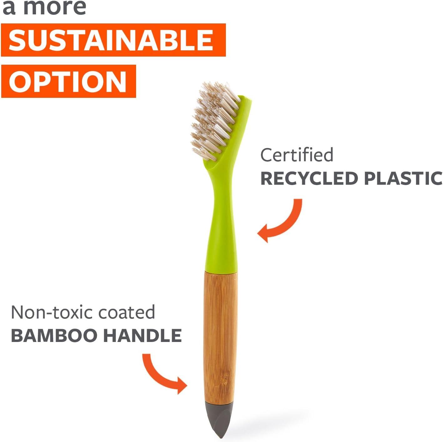 Full Circle Micro Manager Bamboo & Recycled Plastic Detail Cleaning Scrub Brush - With Flexible Tip - Green