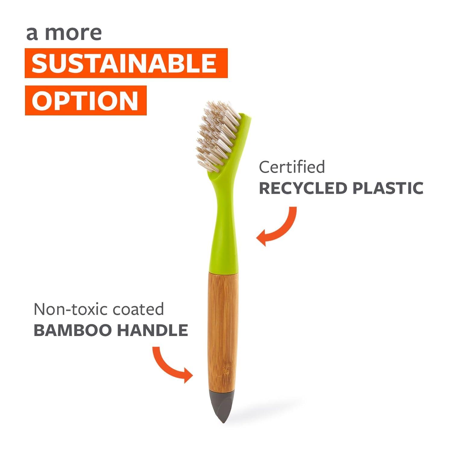Full Circle Micro Manager Bamboo & Recycled Plastic Detail Cleaning Scrub Brush - With Flexible Tip - Green