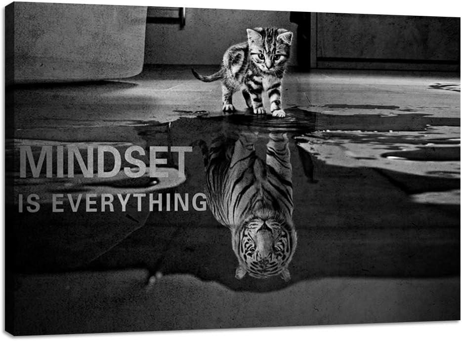 Mindset Is Everything Cat and Tiger Motivational Canvas Art