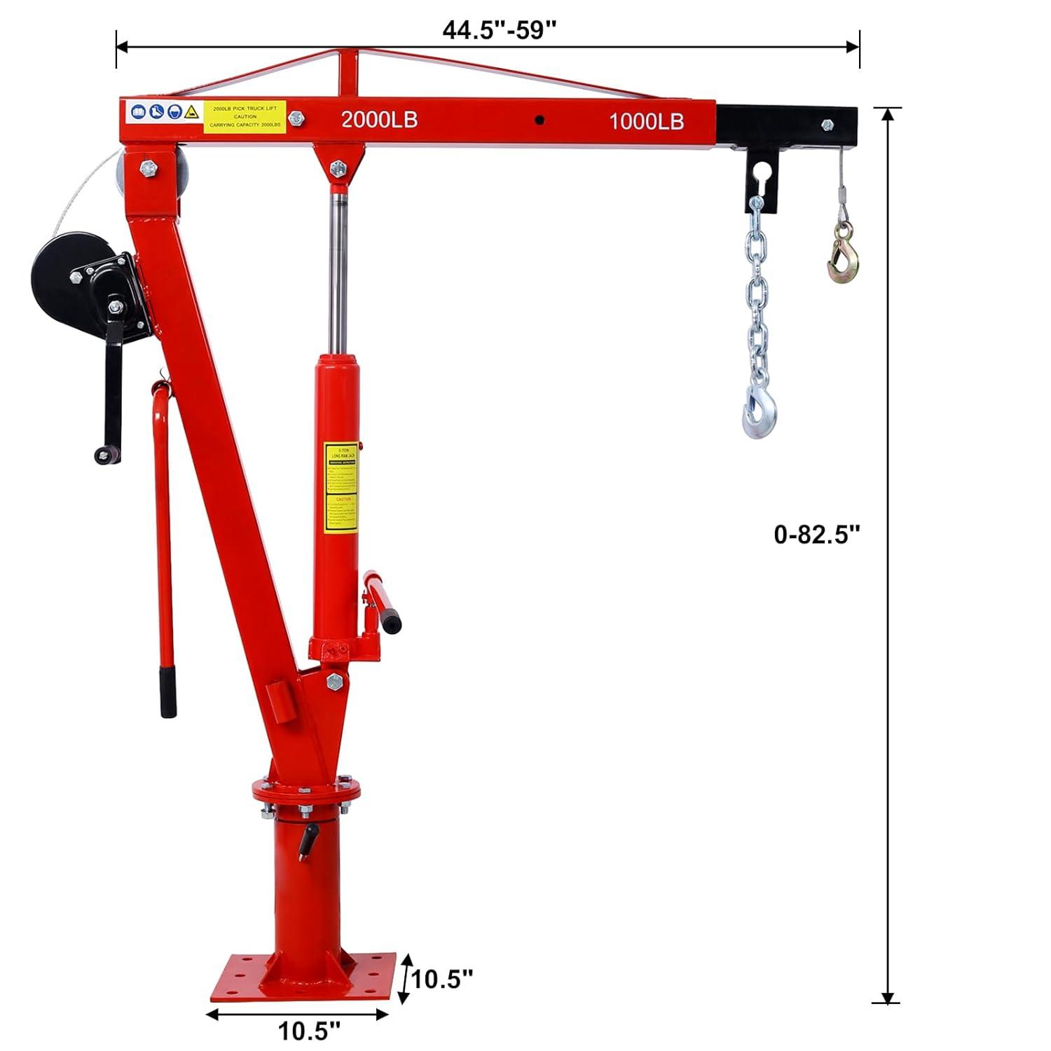 Red Steel 2000-Lb Capacity Pickup Truck Crane with Hand Winch