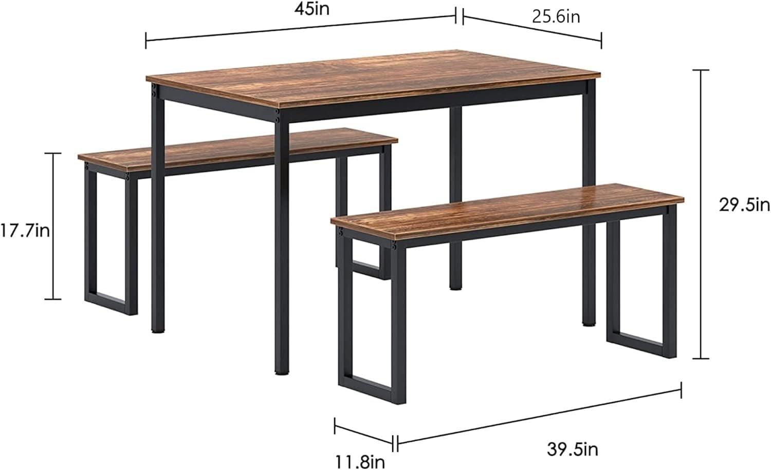 SogesPower Modern Dining Table Set with 2 Benches, 3 Piece Dining Table Set- White