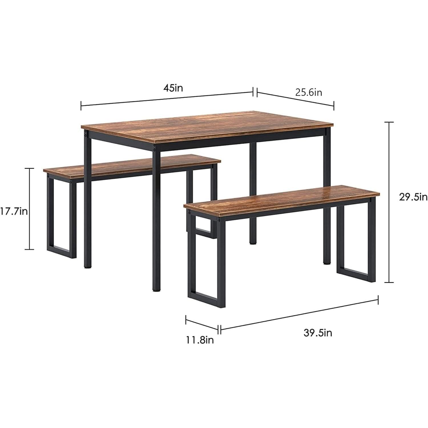 SogesPower Modern Dining Table Set with 2 Benches, 3 Piece Dining Table Set- White