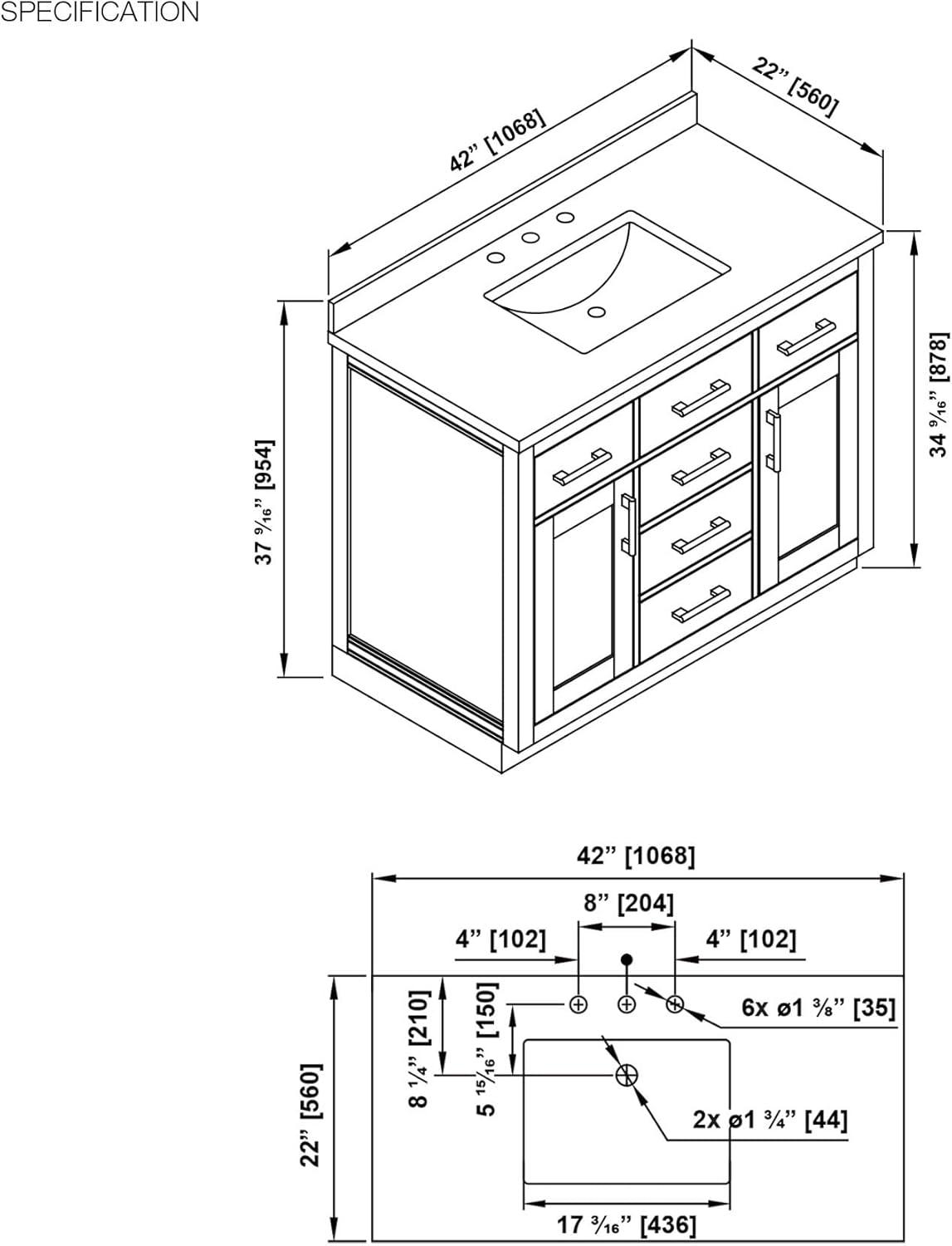 OVE Decors Bailey 42" Single Bathroom Vanity with Premium Countertop